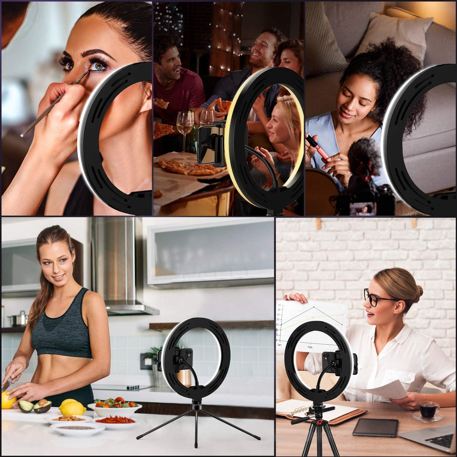 Yesker 10'' Ring Light with 51” Tripod Flexible Stand LED Selfie Ringlight 10 Brightness with Camera Remote Shutter Phone Holder for Tiktok Youtube Video Live Stream Makeup…  yesker   