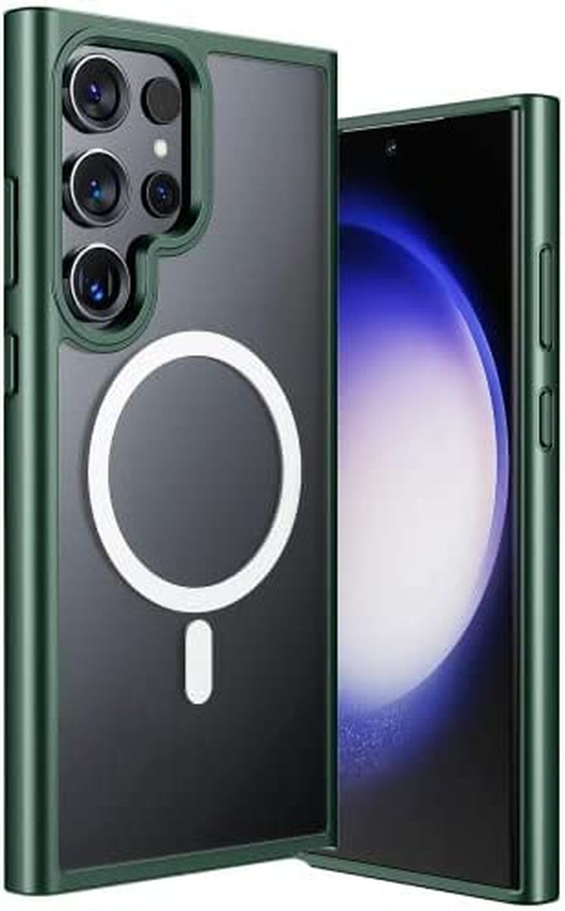 ANNGELAS Magnetic Phone Case Compatible with Samsung Galaxy S23 – Shockproof Cell Phone Case Works with Wireless Charging, Magsafe Card Wallet – Sleek Protective Case – Matte Black  ANNGELAS Matte green Samsung Galaxy S23 Ultra,6.8 inch 