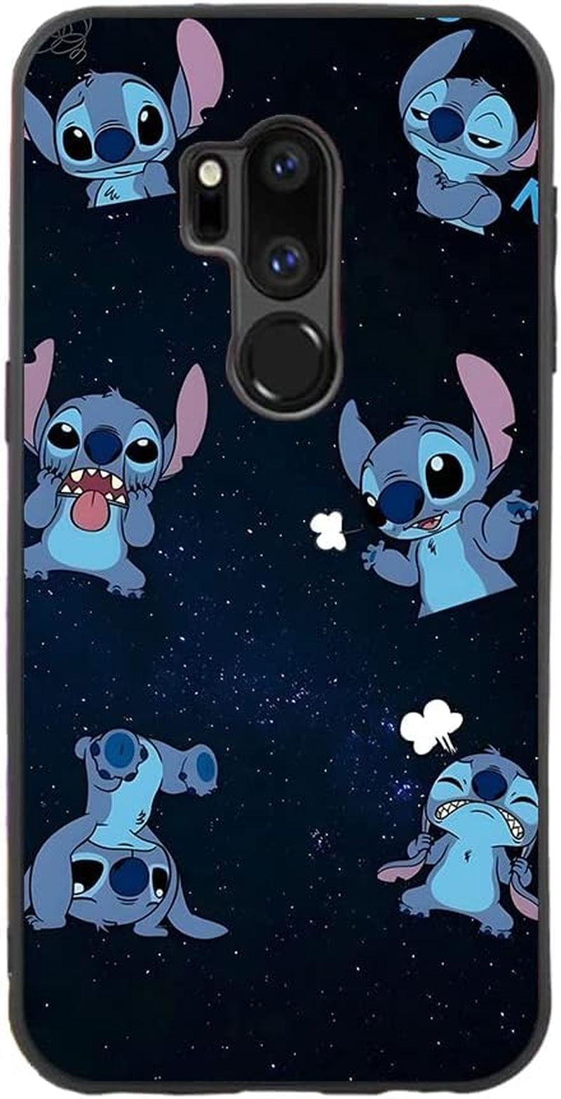 For LG G7 Thinq, Cartoon Ohana Blue Animal Stih #02 Protective Smooth Silicone Shockproof Soft TPU Black Phone Case Back Cover  LARUZE 08  