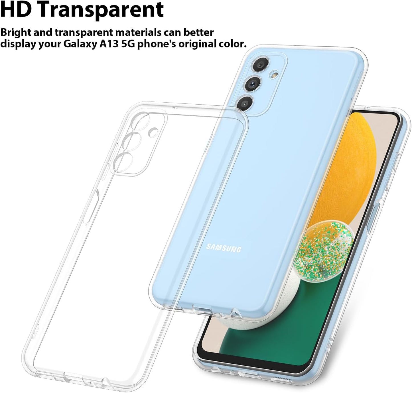 Meliya for Samsung Galaxy A13 5G Case Clear 6.5-Inch (Not for A13 4G), Anti-Yellowing Slim Thin Shockproof Galaxy A13 5G Phone Bumper Cover Case Clear (Clear+Clear)  Meliya   