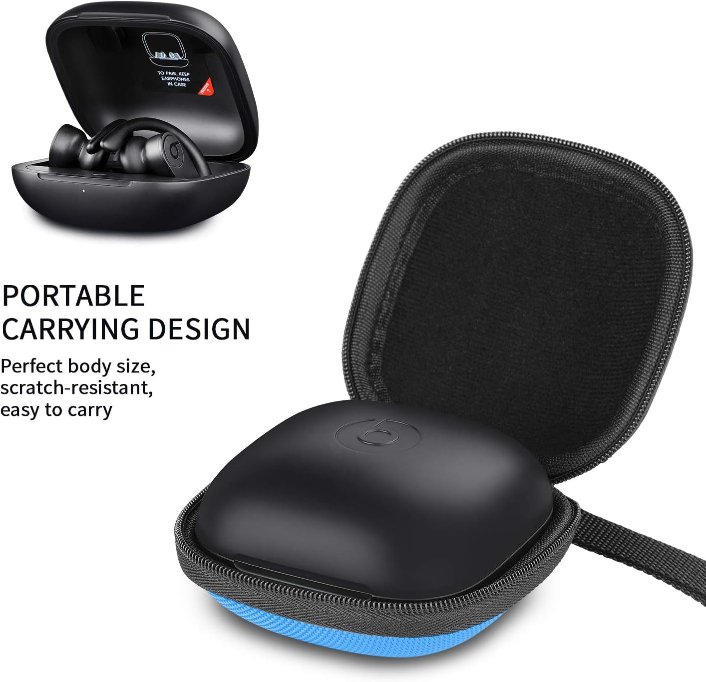 Portable Carrying Case Compatible for Powerbeats Pro Case Cover, ANKASI Hard Travel Protective Storage Cover Case Nylon Accessories Bag with Lanyard/For Beats Powerbeats Pro 2019 (Blue)  ANKASI   