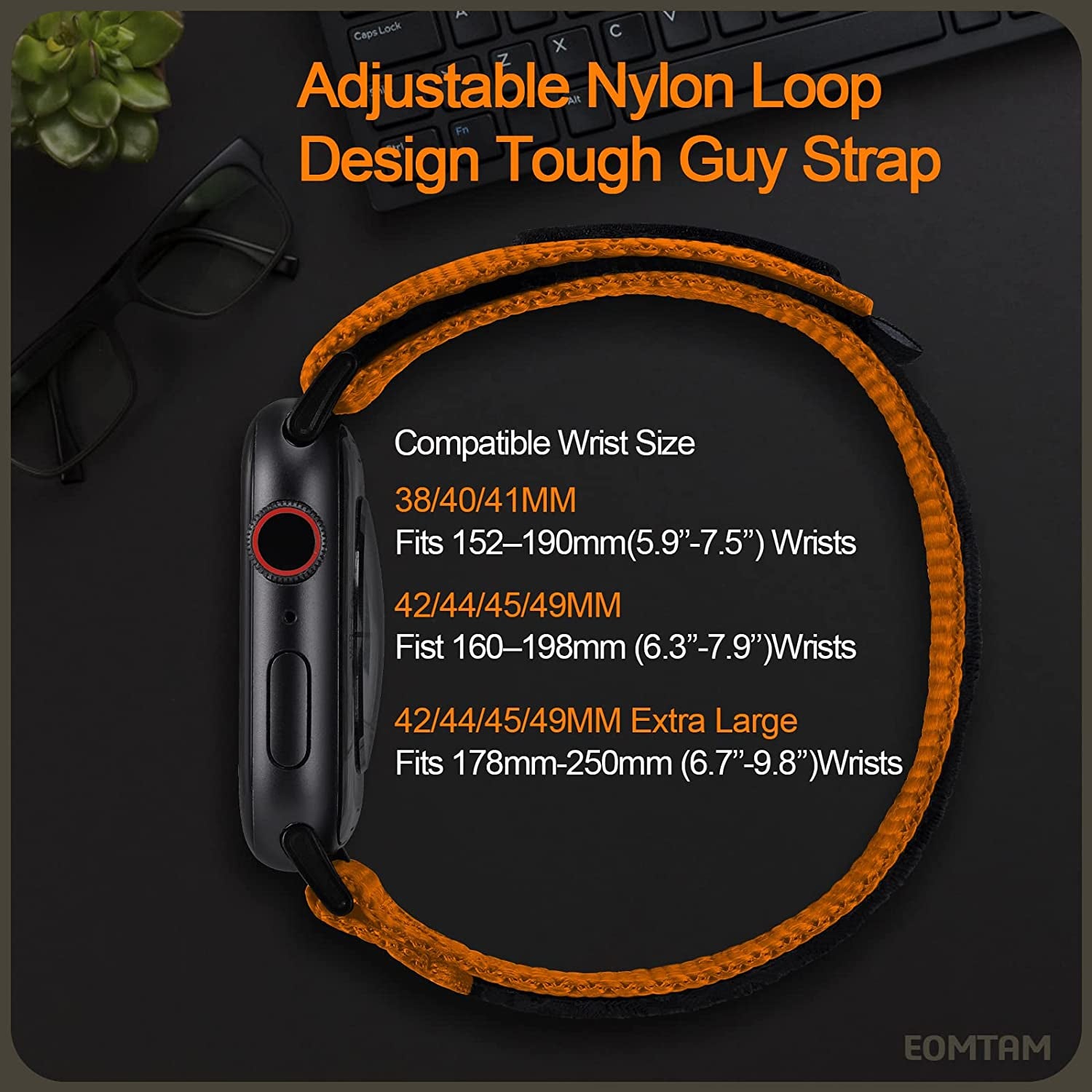 EOMTAM Men Width 30MM Adjustable Nylon Strap for Apple Watch Band Ultra 49Mm 45Mm 44Mm 42Mm 41Mm 40Mm 38Mm, Rugged Sport Soft Woven Wristband for Iwatch Series 8 SE 7 6 5 4 3  EOMTAM   