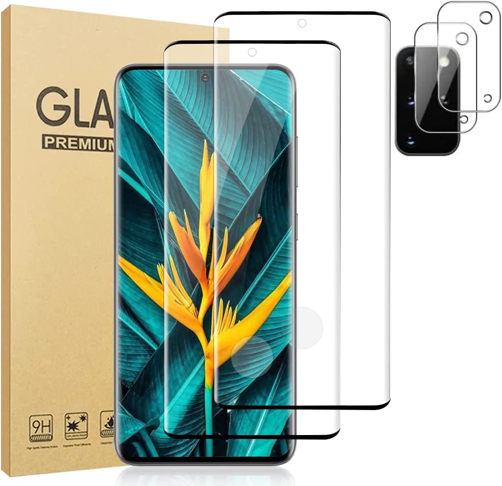 [2+2 Pack] Galaxy S20 Ultra Screen Protector and Camera Lens Protector,Fingerprint Unlock,3D Full Coverage,For Samsung Galaxy S20 Ultra (6.9 Inch) 9H Hardness Tempered Glass Screen Protector  OuYteu   