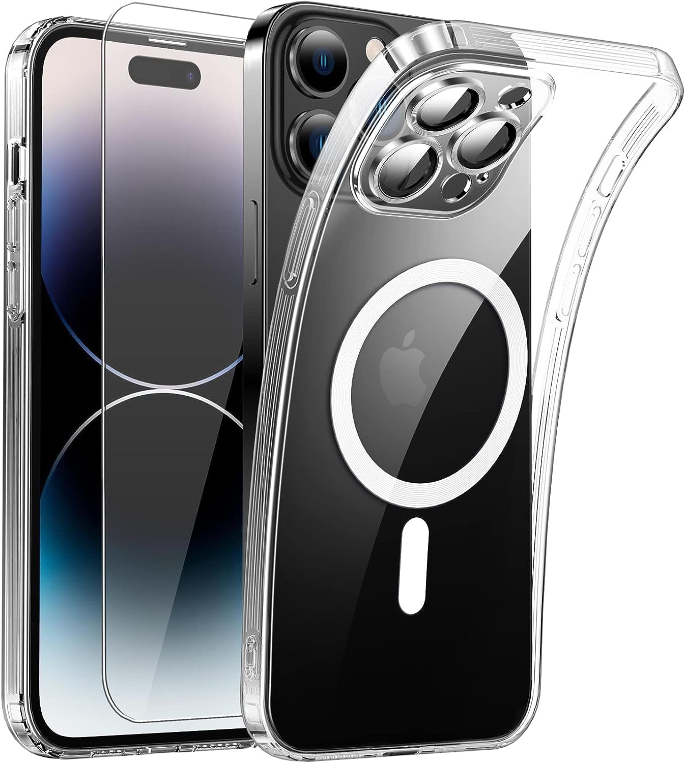 Magnetic Clear for Iphone 14 Pro Max Case with Magsafe [Integrated Camera Glass] Women Phone Case [Original Iphone Exterior] Silicone Cover Slim Thin [Non-Yellowing] Anti-Fingerprint Scratch Men  DOSNTO D-Clear Iphone 14 Pro 6.1 Inch 