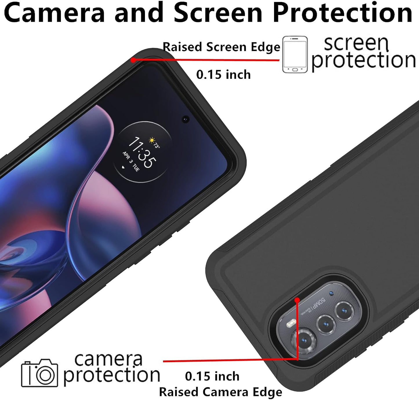 For Motorola Edge 2022 Case, Defender Case Heavy Duty Shockproof Dustproof 3 in 1 Rugged Protective Phone Cover for Motorola Moto Edge 2022 (Black)  AZSXLG   