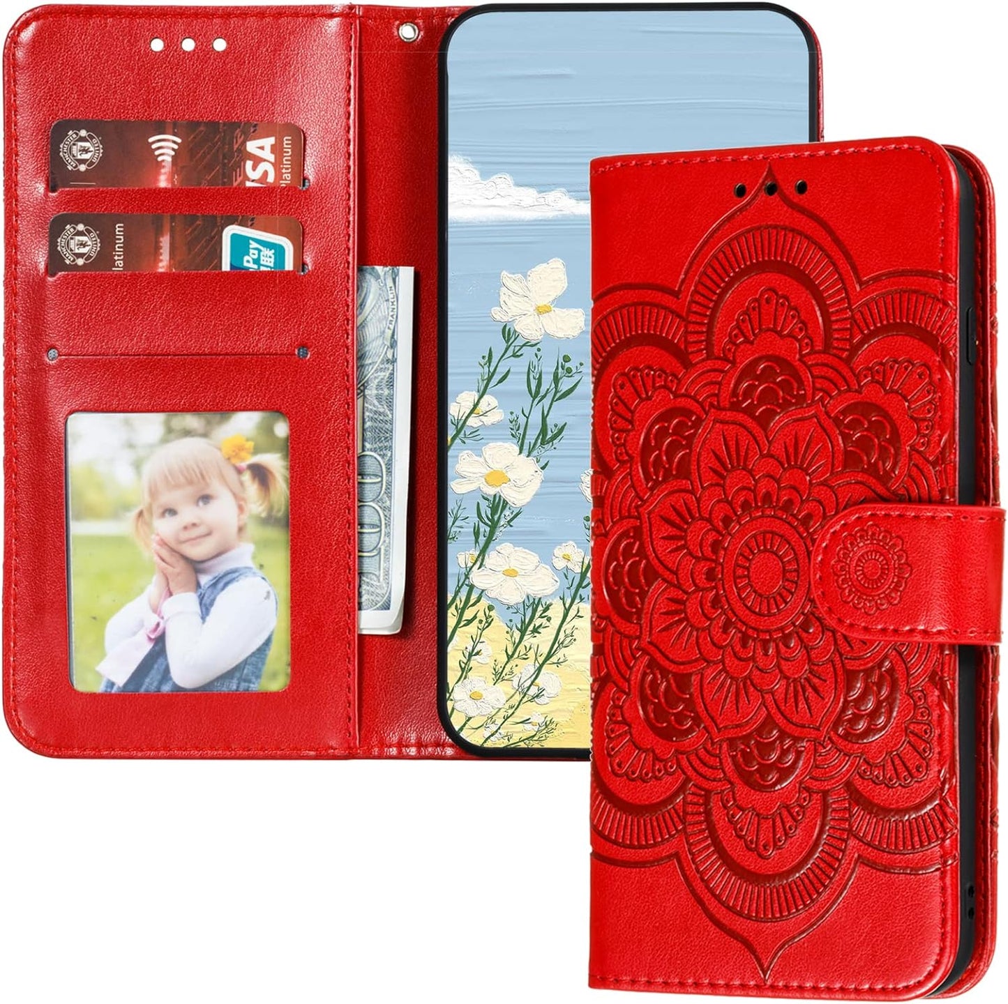 LEMAXELERS for LG V40 Thinq Case Flip Premium Wallet Phone Case PU Leather Mandala Embossed Shockproof Cover with Kickstand Card Holder Cover for LG V40 / LG V40 Thinq Mandala Green LD  LEMAXELERS Ld: Mandala Red  