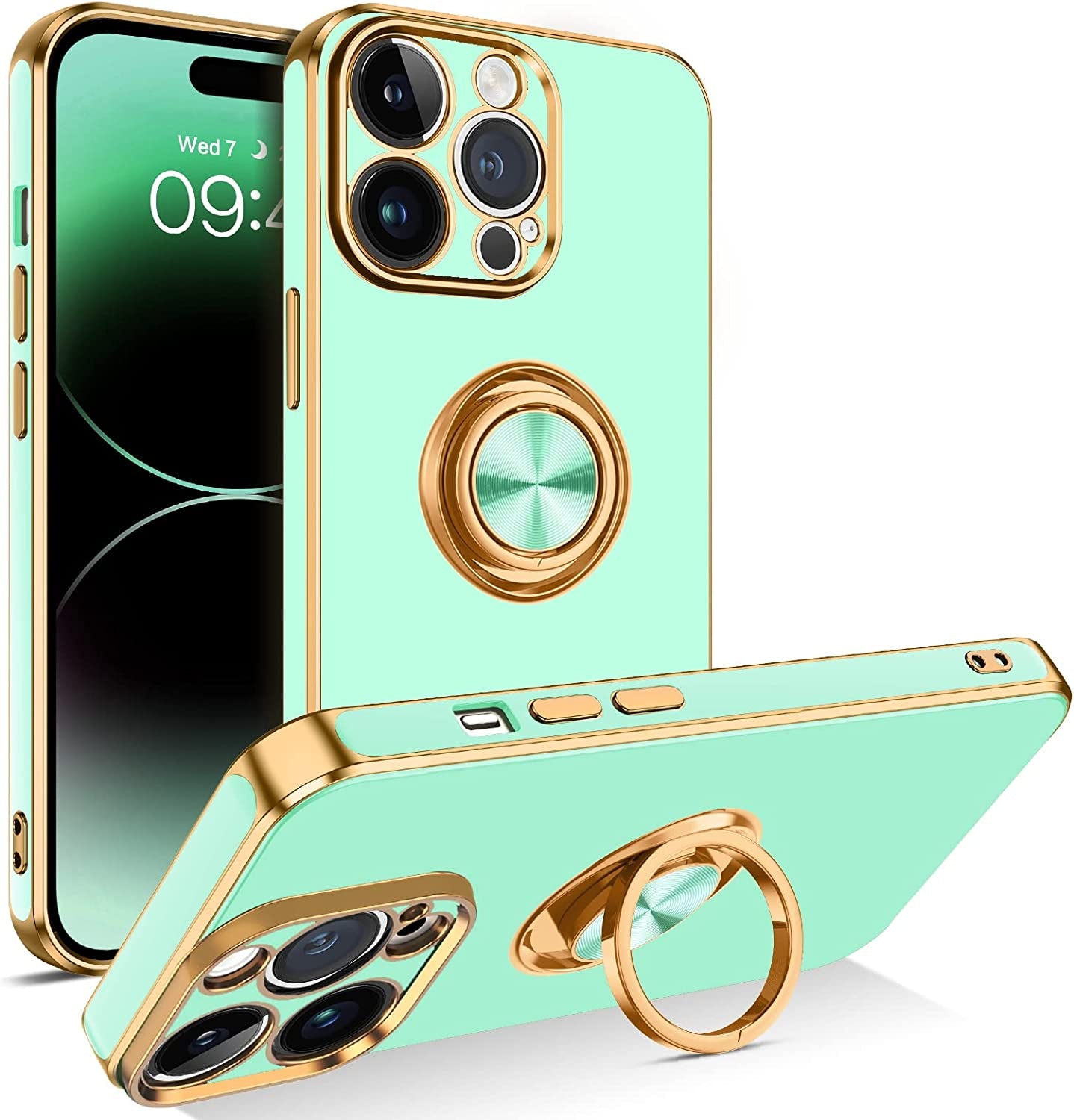 BENTOBEN Iphone 14 Pro Max Case, Slim Lightweight 360° Ring Holder Kickstand Support Car Mount Shockproof Women Men Non-Slip Protective Case for Iphone 14 Pro Max 6.7", Blue  BENTOBEN C977-Teal/Gold  