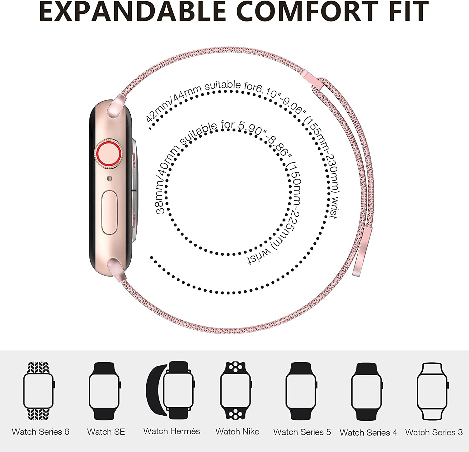 🌈🌈🌈OULUOQI for Apple Watch Band Series Ultra SE 8 7 6 5 4 3 2 1 38Mm 40Mm 41Mm 42Mm 44Mm 45Mm 49Mm Women and Men, Stainless Steel Mesh Loop Magnetic Clasp Replacement for Iwatch Band ( 38Mm/40Mm/41Mm Rose Gold）  OULUOQI   