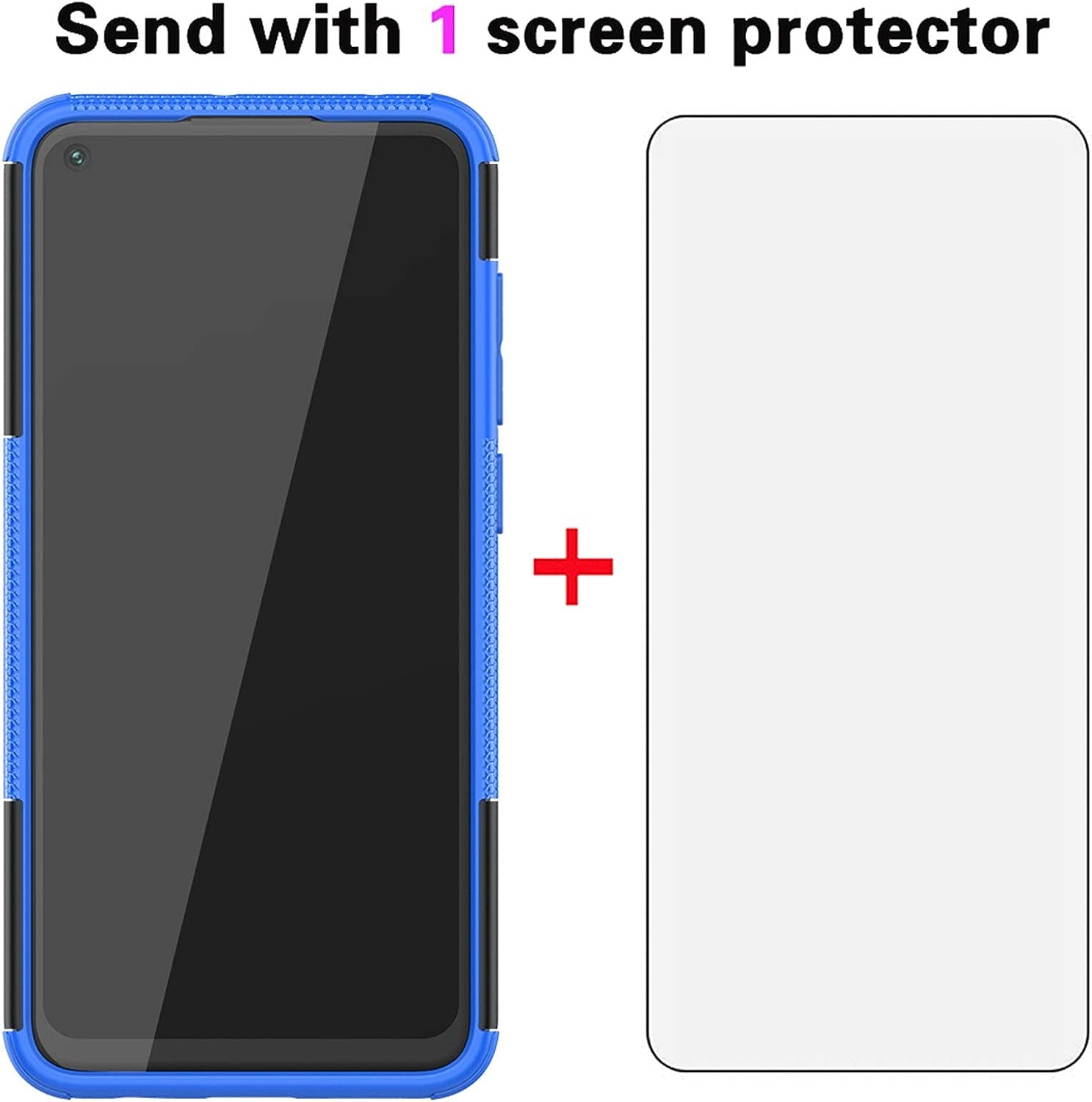 Phone Case for Xiaomi Redmi Note 9 with Tempered Glass Screen Protector Cover and Stand Kickstand Hard Rugged Hybrid Protective Cell Accessories Xiami Xiomis Xiome Redme Note9 4G Cases Men Black Blue  Asuwish   