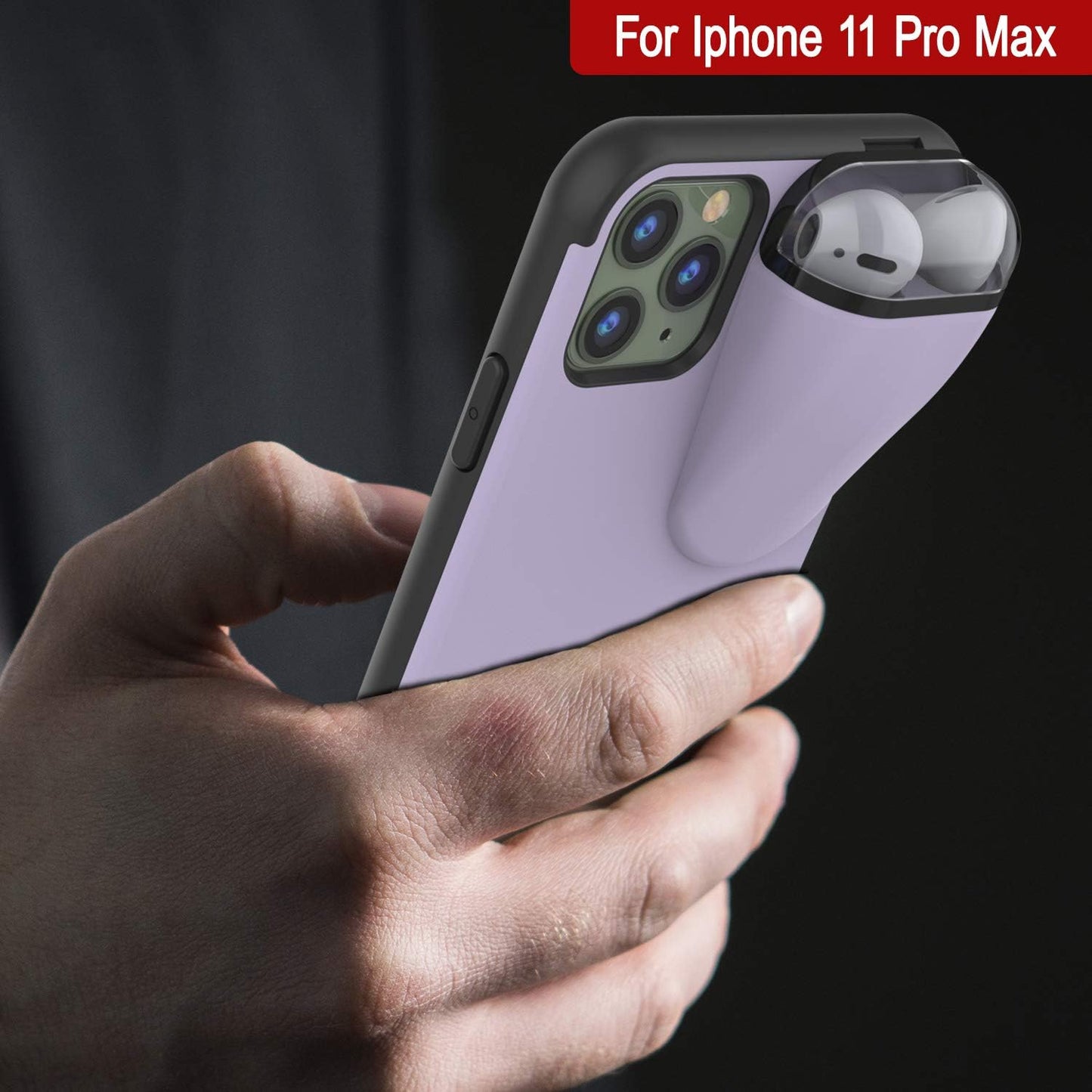 Punkcase Iphone 11 Pro Max Airpods Case Holder (Toppods Series) | Slim & Durable 2 in 1 Cover Designed for Iphone 11 Pro Max (6.5") | Protects Your Phone & Stores Your Airpods Gen. 1 & 2 [Purple]  punkcase   