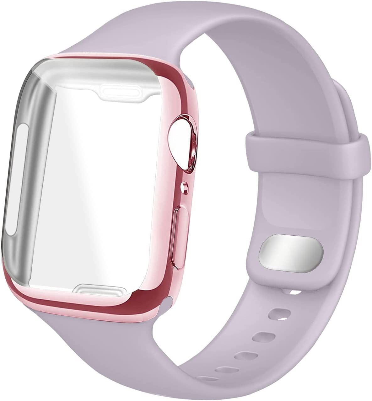 NUKELOLO Sport Band Compatible for Apple Watch Band 45Mm 44Mm 42Mm 41Mm 40Mm 38Mm with Screen Protector Case, Men Women Soft Silicone Strap for Iwatch Series 7 6 5 4 3 2 1 Se(40Mm-Stone)  NUKELOLO Lavender 41mm 