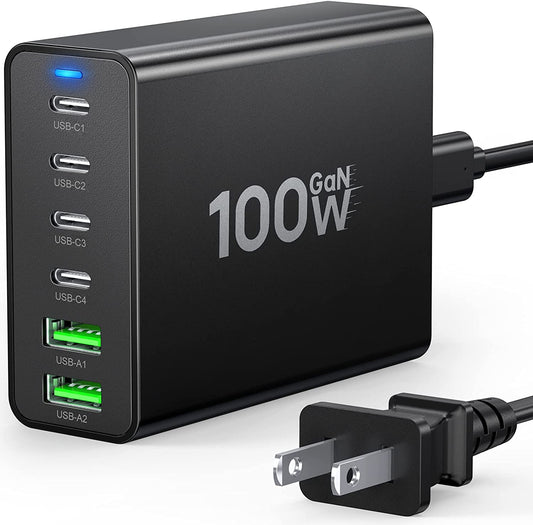 USB C Fast Charger, 100W Gan Compact USB C Charging Station, 6 Port USB Type C Charging Block Hub Power Strip, 4 PD USB C 2 QC USB a Wall Charger for Ipad Iphone 14 13 12 11 Pro Max Pixel Note Galaxy  BOVICAS   