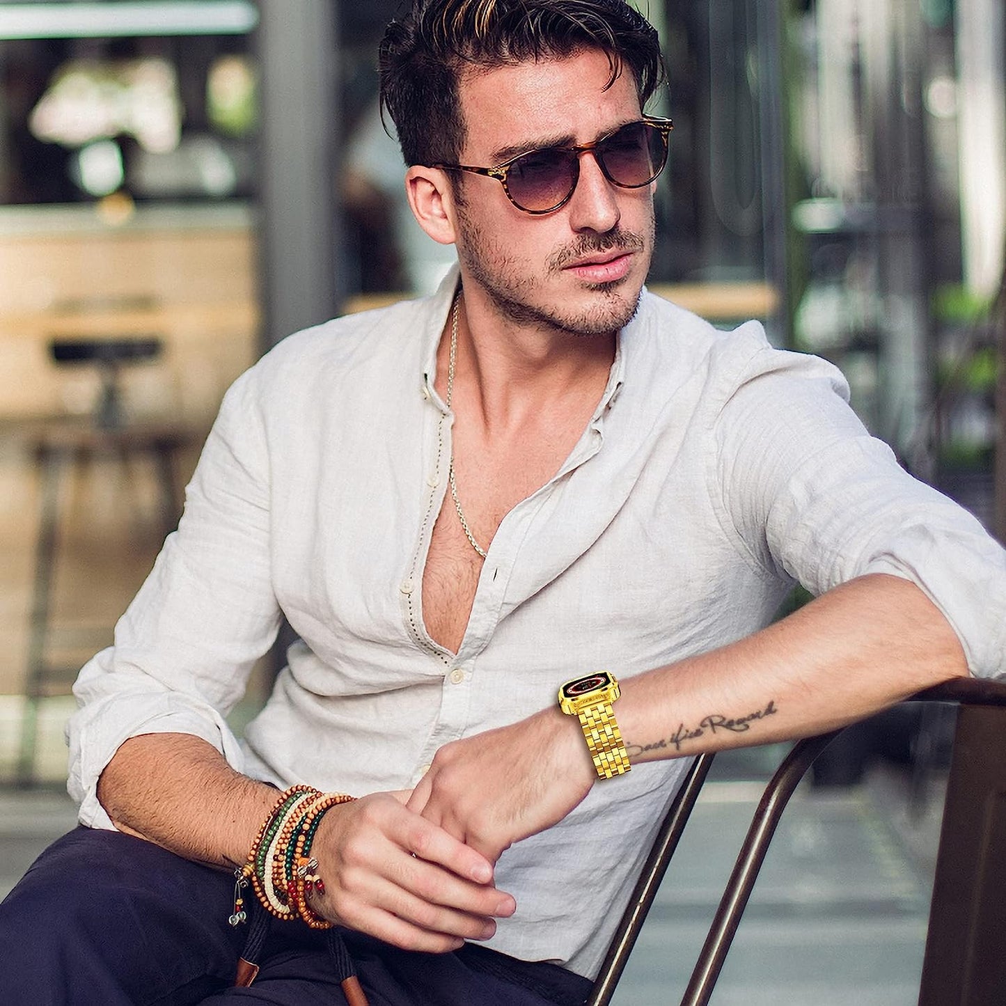 Amznew Apple Watch Bands Compatible for Iwatch Series Ultra (49Mm) 8/7(45Mm/41Mm), 6/5/4/Se(44Mm/40Mm) 3/2/1(42Mm/38Mm), Stainless Steel Iwatch Bands with Case and Protective Cover Men  Amznew   