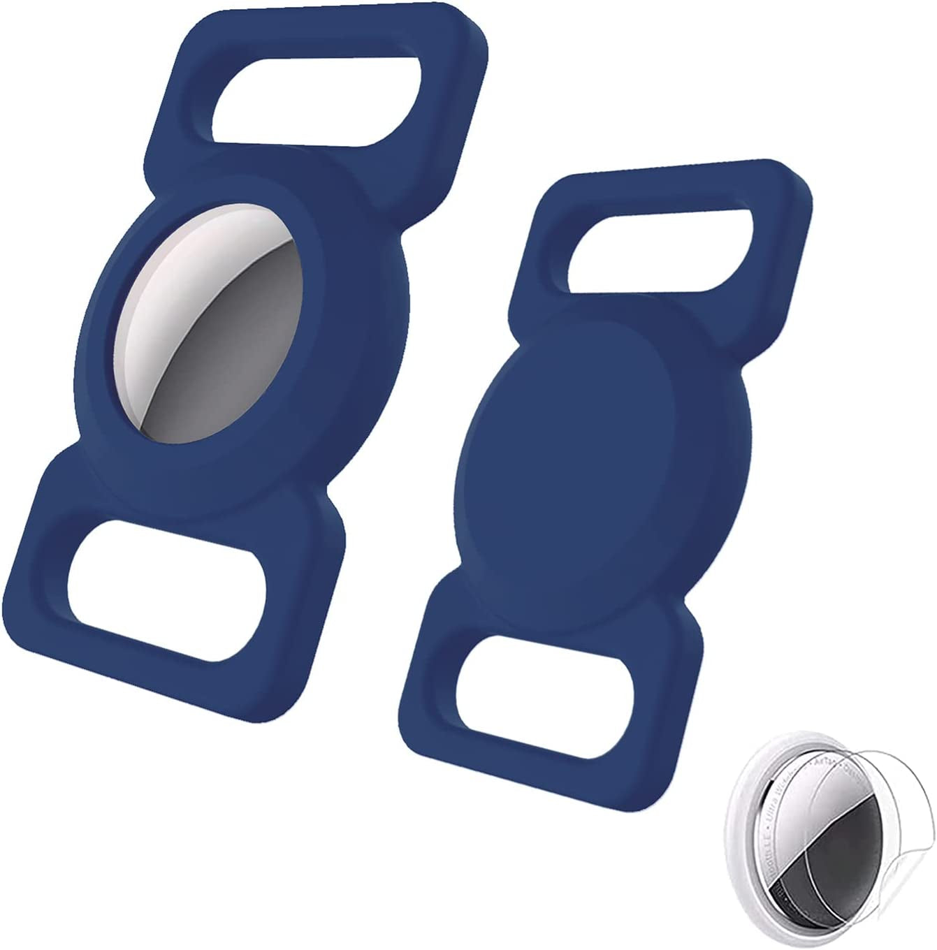 2-Pack Dog Collar Holder Compatible with Airtag, Soft Silicone Waterproof Case for Apple Air Tag Tracker Kids School Bag & Backpack & Dog Pet Collar Loop Holder (Black)  TENTOKU Midnight Blue  