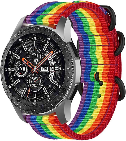 20Mm Watch Band Rainbow Pride for Samsung Watch 4 44Mm/40Mm/ Watch4 Classic 46Mm/42Mm,3 41Mm/42Mm/46Mm Galaxy Active 2 40Mm 44Mm/Gear Sport/S4/S2,Women LGBTQ Nylon Bands Replacement Quick Release for Garmin Accessories  NYKKOLA   