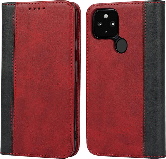 Jaorty Google Pixel 5 Wallet Case,Pixel 5 Folio Flip Case,Id&Credit Cards Slots Holder Pocket PU Leather Stand Feature and Strong Built-In Magnet Shockproof Case for Google Pixel 5,Red+Black  Jaorty   