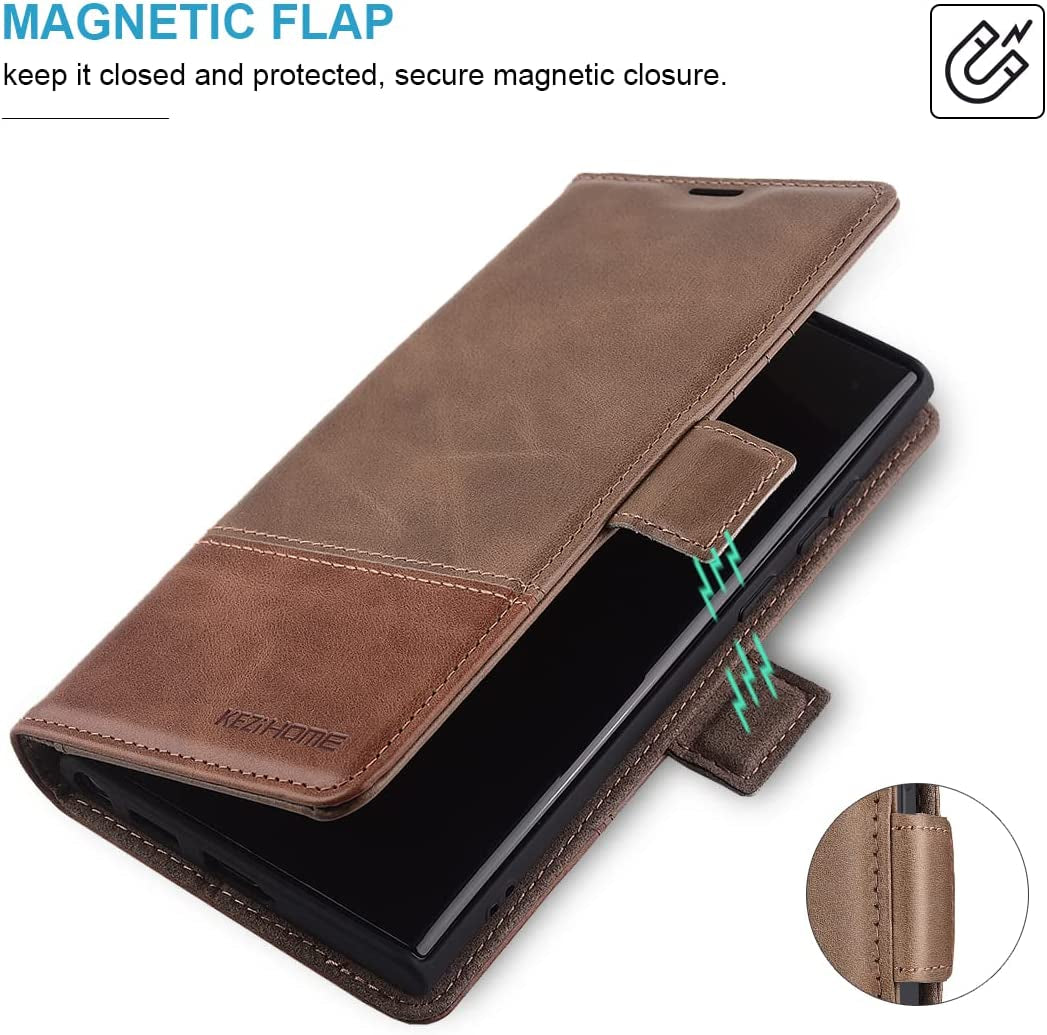 Kezihome Galaxy S22 Ultra Case, Genuine Leather [RFID Blocking] Samsung S22 Ultra 5G Wallet Case Card Slot Flip Magnetic Stand Phone Cover Compatible with Samsung Galaxy S22 Ultra (2022) (Gray/Brown)  Shenzhen Jiemeisi Tchnology Co.,LTD   