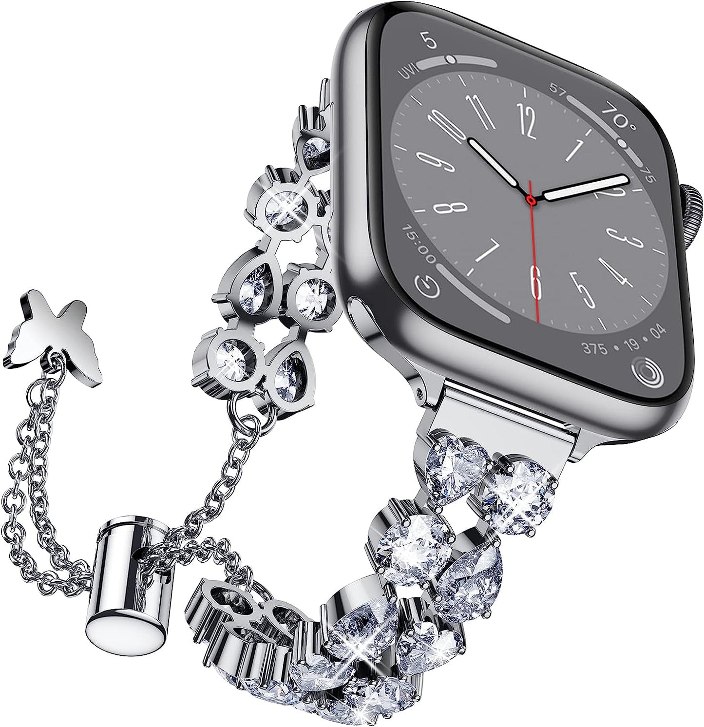 LETOID Bling Band Compatible with Apple Watch – 38Mm 40Mm 41Mm 42Mm 44Mm 45Mm 49Mm Women Fancy Slim Metal Bracelet Strap with Rhinestone for Iwatch Series 8 7 SE 6 5 4 3 2 1  LETOID Silver Diamond 38/40/41MM 