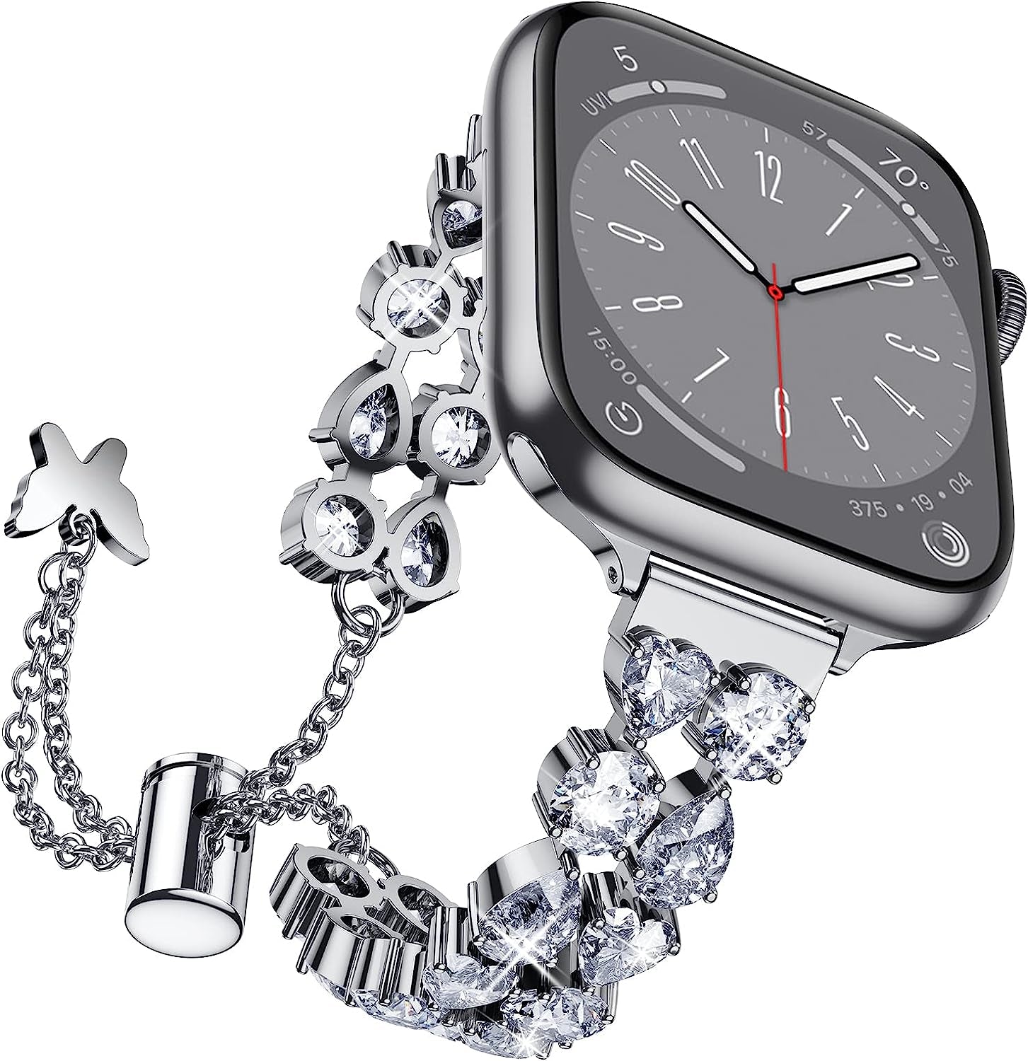 LETOID Bling Band Compatible with Apple Watch – 38Mm 40Mm 41Mm 42Mm 44Mm 45Mm 49Mm Women Fancy Slim Metal Bracelet Strap with Rhinestone for Iwatch Series 8 7 SE 6 5 4 3 2 1  LETOID Silver Diamond 38/40/41MM 