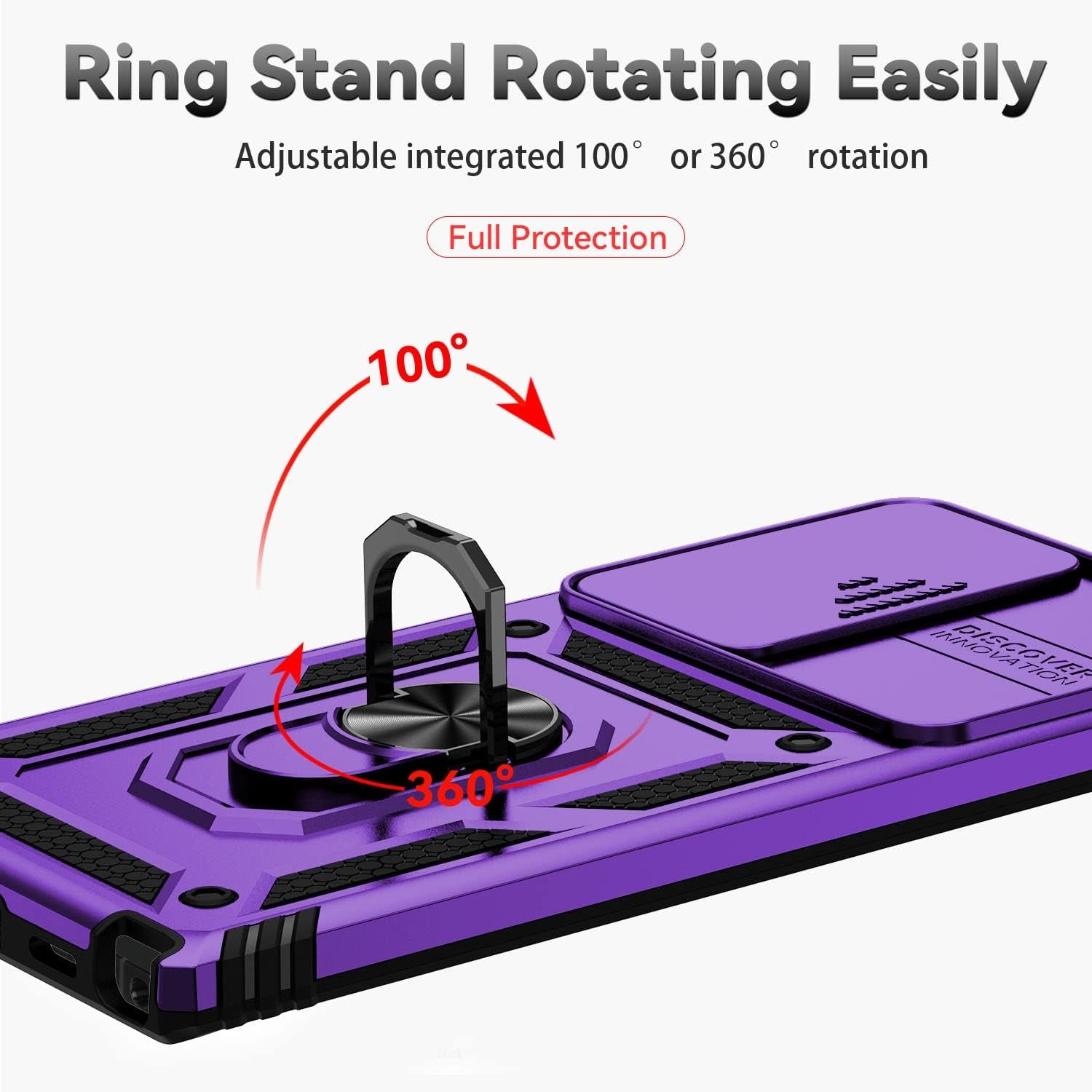 For Samsung Galaxy S22 Ultra Case with Camera Lens Cover HD Screen Protector, Military-Grade Drop Tested Magnetic Ring Holder Kickstand Protective Phone Case for Samsung Galaxy S22 Ultra 5G (Purple)  JINZHI Inc   