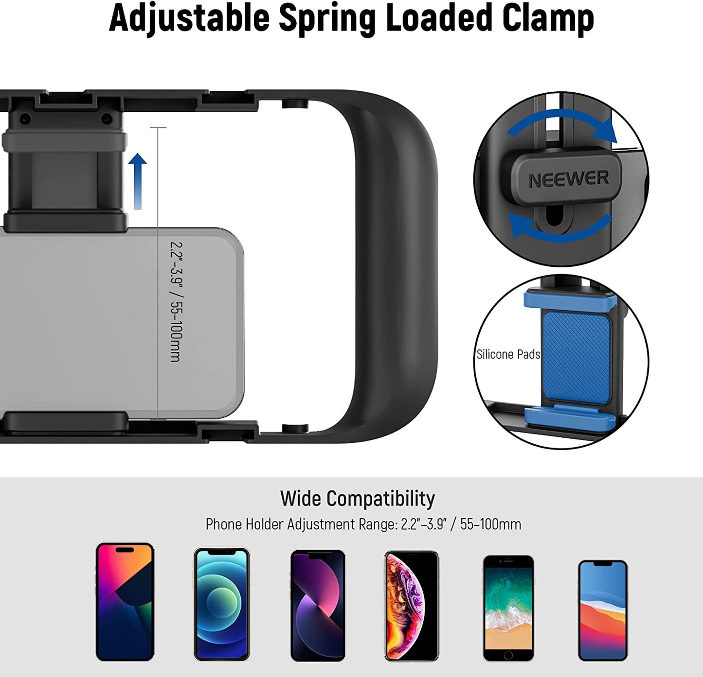 NEEWER Smartphone Video Rig, Phone Video Stabilizer Grip Vlogging Cage with Cold Shoe Tripod Mount, Phone Rig for Videomaker Film Maker Video Grapher Compatible with Iphone Samsung and More, A104  NEEWER   