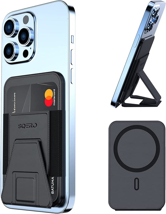 SQERO Magnetic Card Wallet with Foldable Stand for Iphone, Leather Magnetic Wallet for Iphone 14 Iphone 13 Iphone 12, Iphone Wallet Fit 4-6 Cards - Black  SQERO   