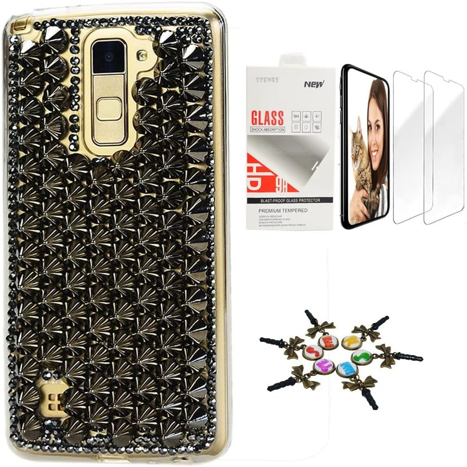 STENES Bling Case Compatible with LG V40 Thinq - Stylish - 3D Handmade [Sparkle Series] Luxury Peacock Flowers Design Cover with Screen Protector [2 Pack] - Red  STENES Punk Rivet Design / Black Design For Lg K10 2017 / Lg K20 