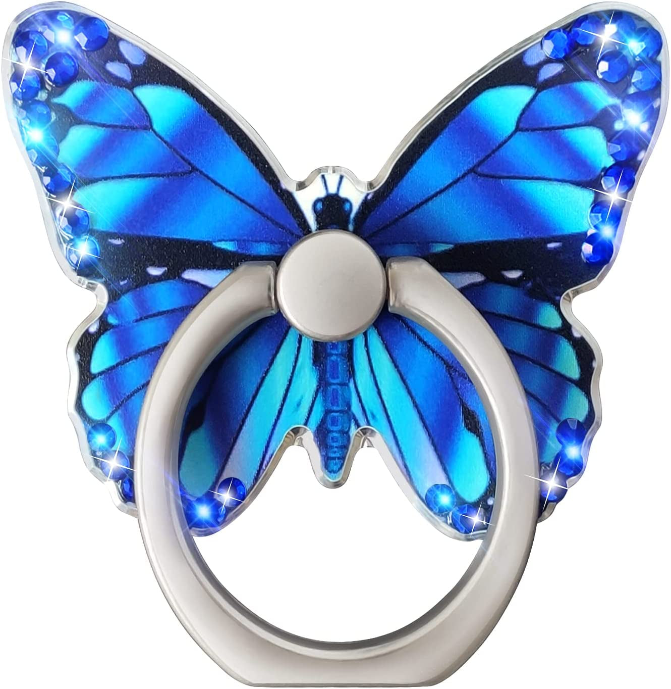 Cavdycidy Bling Metal Cute Butterfly Cell Phone Ring Holder 360°Rotation Finger Stand Kickstand Universal Compatible with All Smartphone(Diamond Deep Blue)  Cavdycidy   