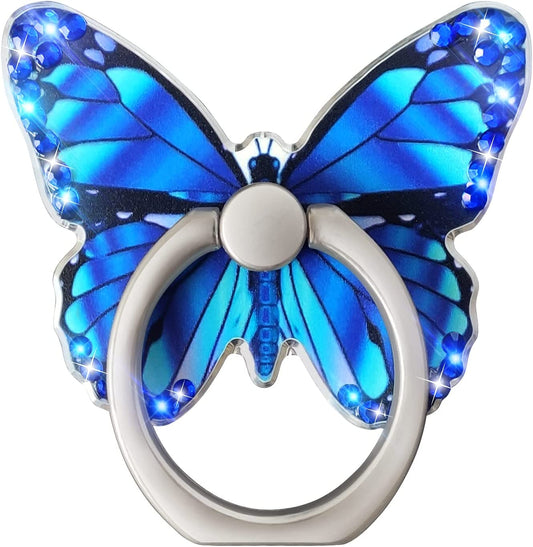 Cavdycidy Bling Metal Cute Butterfly Cell Phone Ring Holder 360°Rotation Finger Stand Kickstand Universal Compatible with All Smartphone(Diamond Deep Blue)  Cavdycidy   