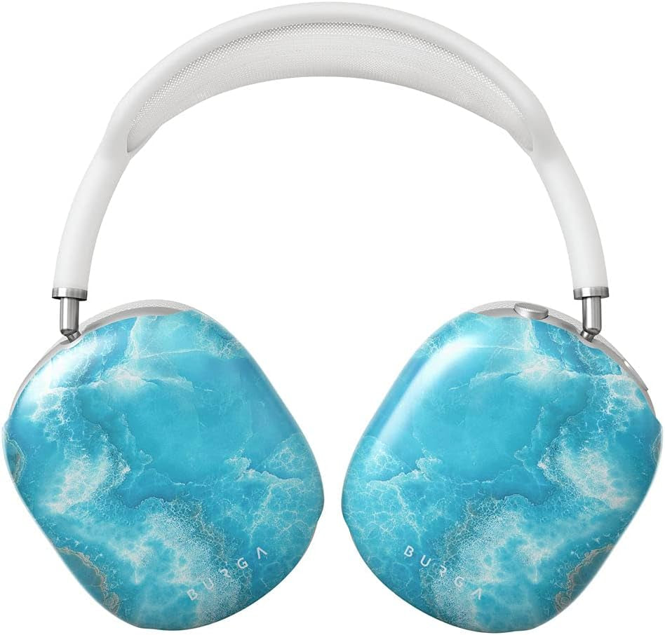 Burga Airpod Hardcase Compatible with Apple Airpods MAX Case, Sky Blue Mint Green Gold Dusts Marble Turquoise Azure Ocean Cute Case for Women, Protective Hard Plastic Case Cover  BURGA Ocean Waves Airpods MAX 
