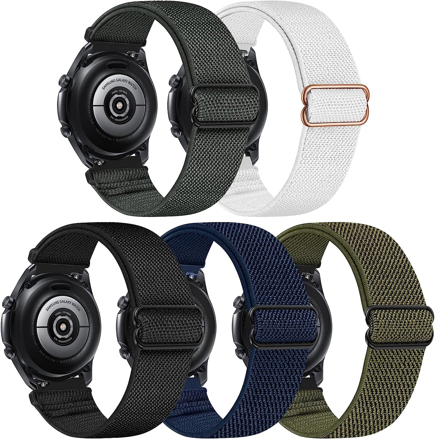 22Mm Bands Compatible with Samsung Galaxy Watch 3 45Mm Band/Galaxy Watch 46Mm/Gear S3 Frontier, Stretchy Adjustable Elastic Nylon Woven Sport Loop 22Mm Wristband for Men Women, 5 Packs  HPJK   