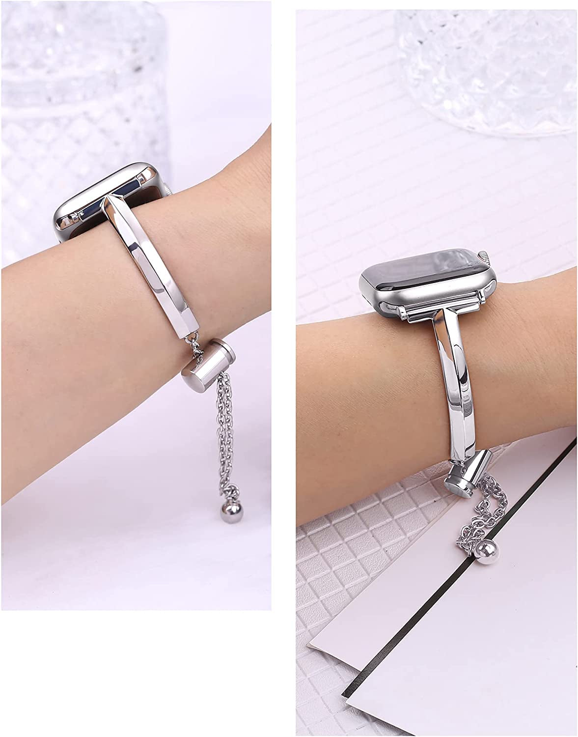 Plusroc Stainless Steel Band Compatible with Apple Watch Band 38Mm 40Mm 41Mm 42Mm 44Mm 45Mm Iwatch SE Series 8 7 6 5 4 3 2 1, Slim Versatile Bangle Bracelet for Women  PlusRoc   