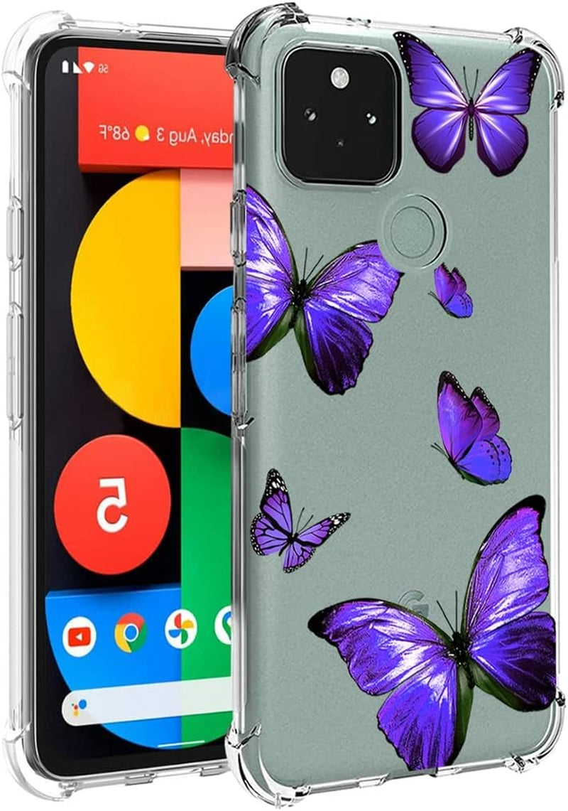 Zoeirc Case for Google Pixel 5 Case, GD1YQ GTT9Q Clear Case for Girls Women, Soft TPU Shockproof Protective Transparent Case Cover for Google Pixel 5 (Purple Butterfly)  Zoeirc   