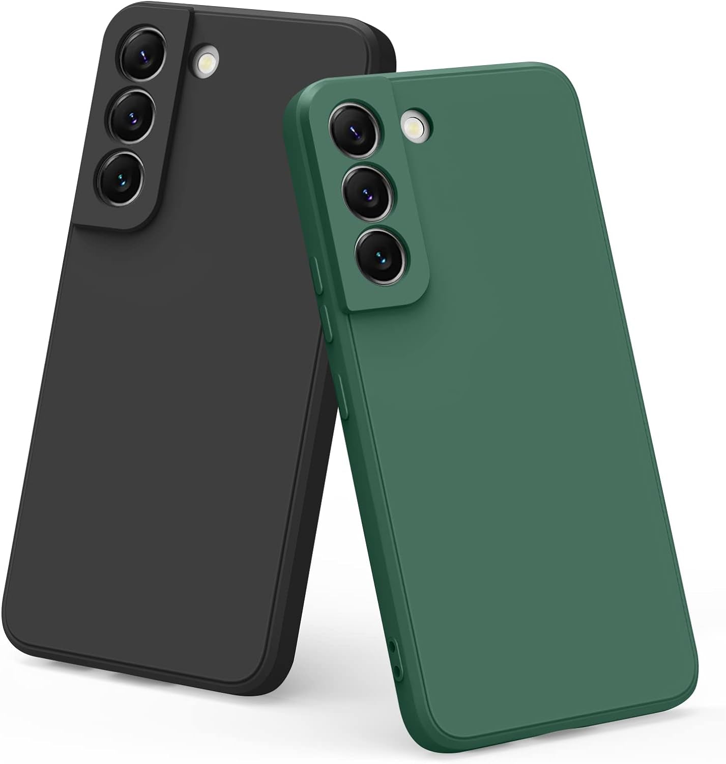 Vanjua [2 Pack] for Samsung Galaxy S22 Case, Stylish Liquid Silicone Slim Full-Body Protective Cover for Samsung Galaxy S22 5G 6.1 Inch Phone Case (Navy Blue+Light Cyan)  Vanjua Black+Dark Green  