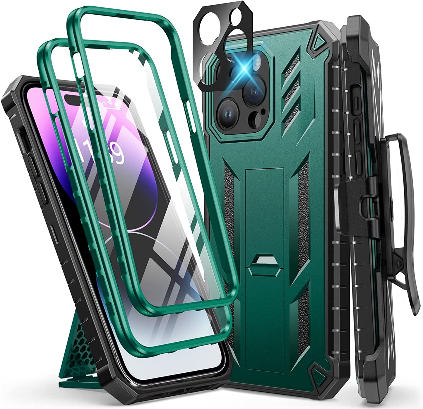 FNTCASE for Iphone 14 Pro Max Case: Military Grade Rugged Cell Phone Cover with Kickstand & Holster | Shockproof TPU Protection Bumper Matte Textured Design for Iphone 14 Pro Max Cases 6.7Inch - Beige  FNTCASE Belt-Clip  Kickstand Green  