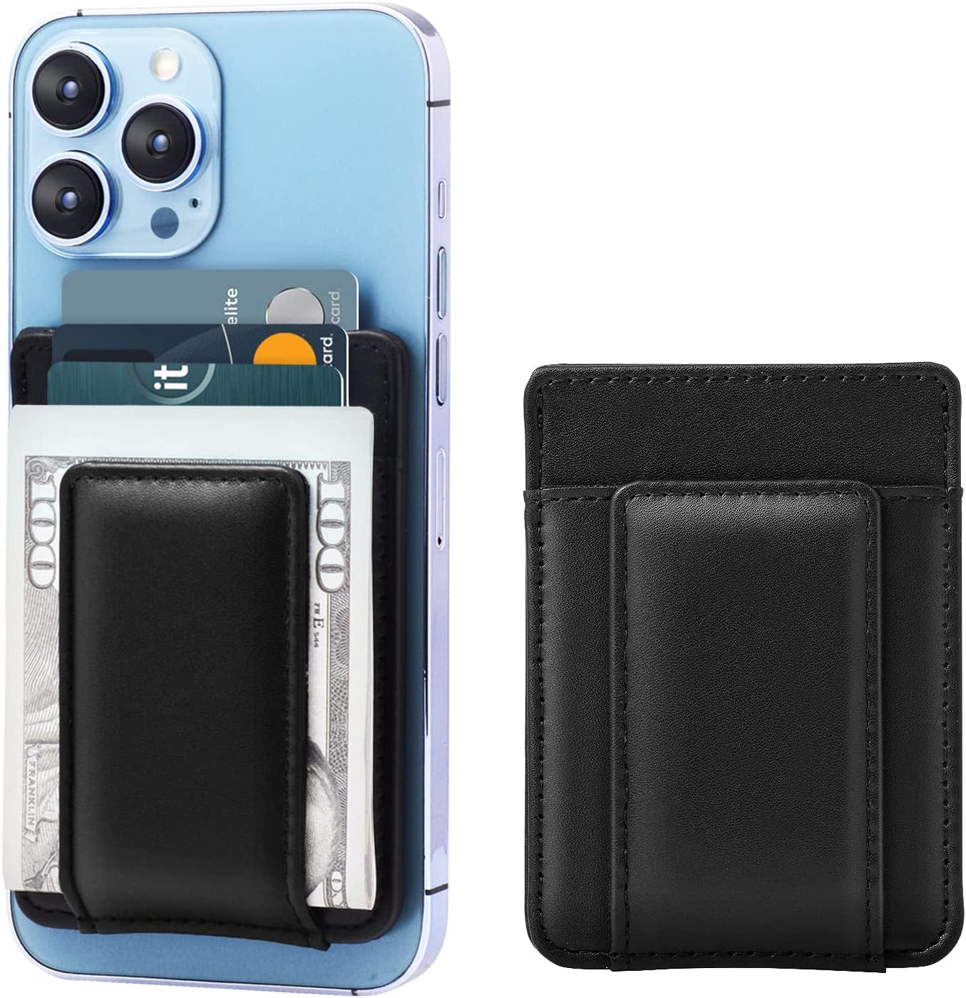 Morojular Leather Wallet for Apple Magsafe, Magsafe Wallet and Magnetic Card Holder, Compatible with Iphone 14/13/12 Series, Max 5 Cards, Money Clip, Not Compatible with Iphone Mini Black  Morojular   