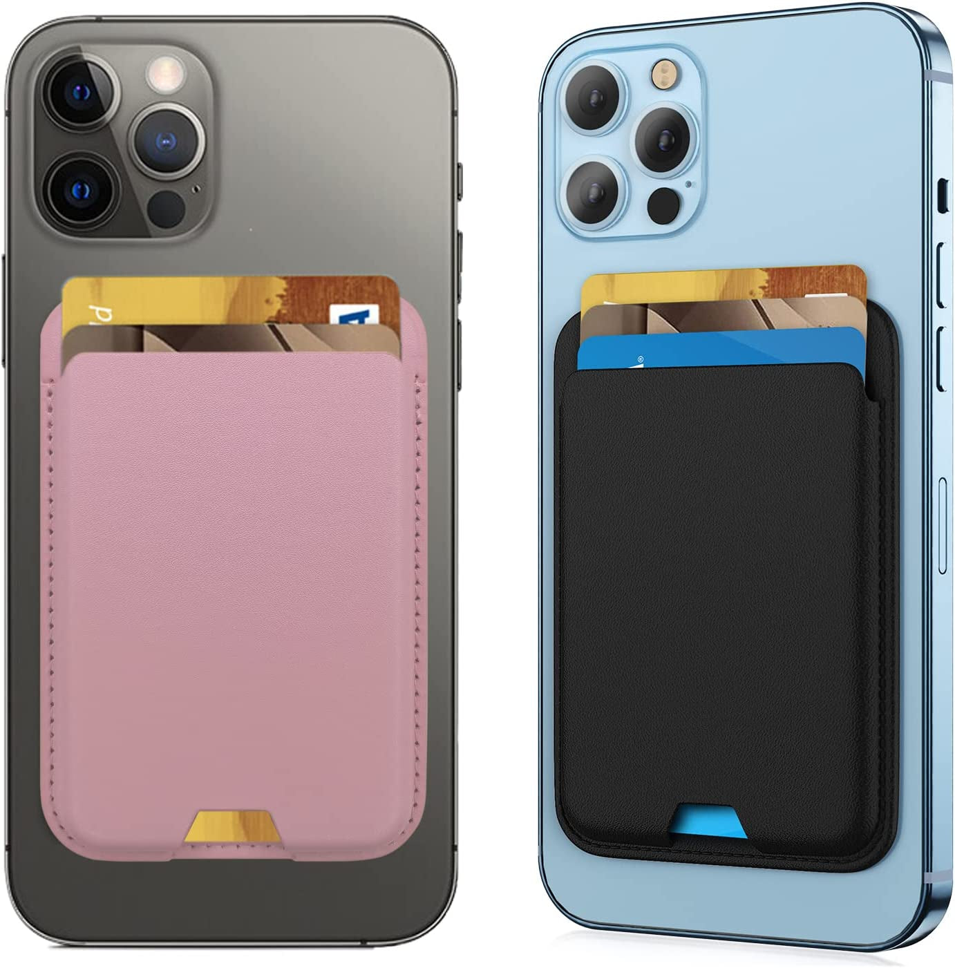 [2 Pack] Magnetic Wallet Card Holder Compatible with Apple Magsafe Wallet for Iphone 14 Pro Max/14 Pro/14/14 Plus, Mag Safe Wallet for Iphone 13 Pro Max/13 Pro/13/13 Mini/Iphone 12 Series,Midnightblue  iLodn Black and Pink  