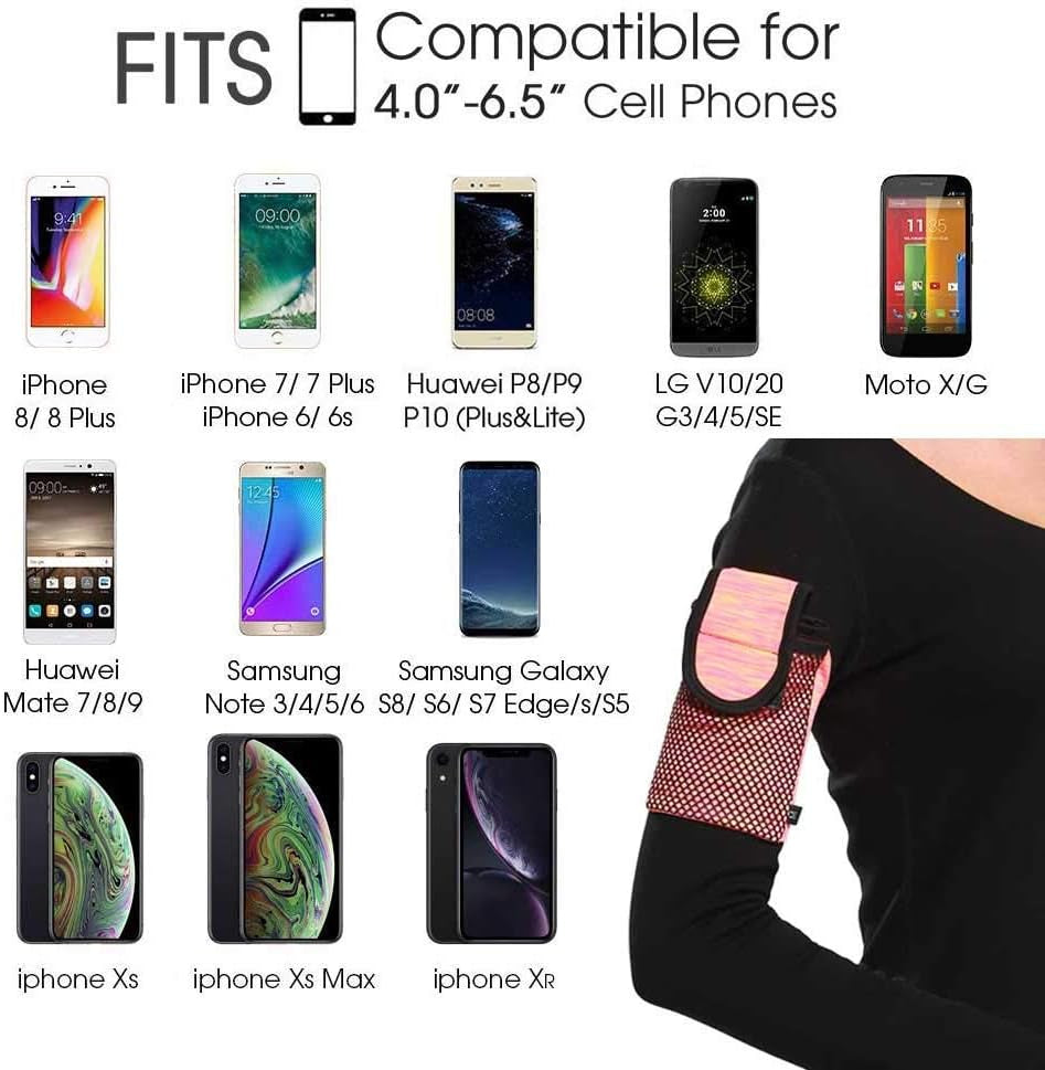 Ailzos Phone Armband Gym Phone Holder with Mesh Pocket, Running Armband Sleeve Pouch for Iphone X/Xr/Xs/8 7 Plus/6/6S, Universal Arm Band Cell Phone Arm Holder for Galaxy S10 S9 S8 S7 S6 Edge, Pink, M  Ailzos   