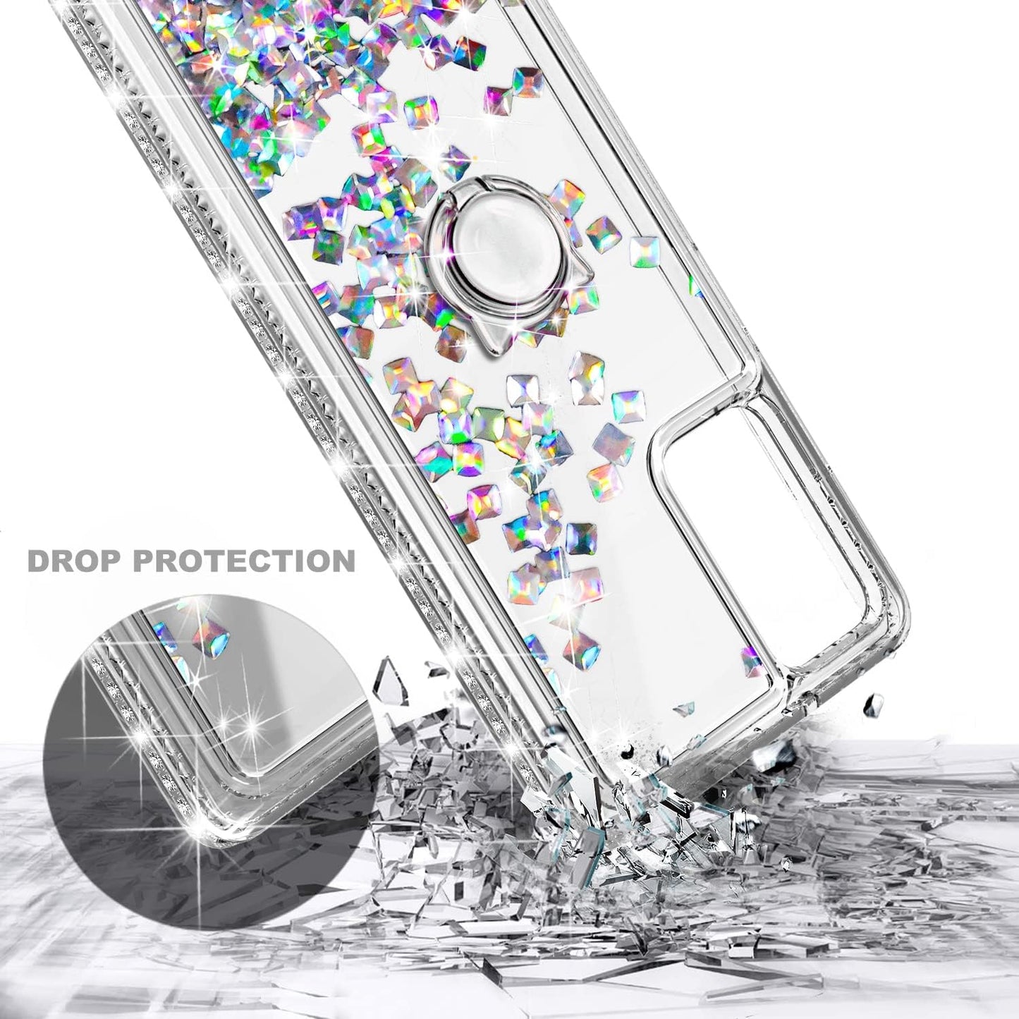 NGB Supremacy Compatible with Samsung Galaxy Note 20/Note 20 5G Case with Tempered Glass Screen Protector, Ring Holder/Wrist Strap, Glitter Liquid Bling Sparkle Floating Girls Cute Case (Gem)  NGB Supremacy   