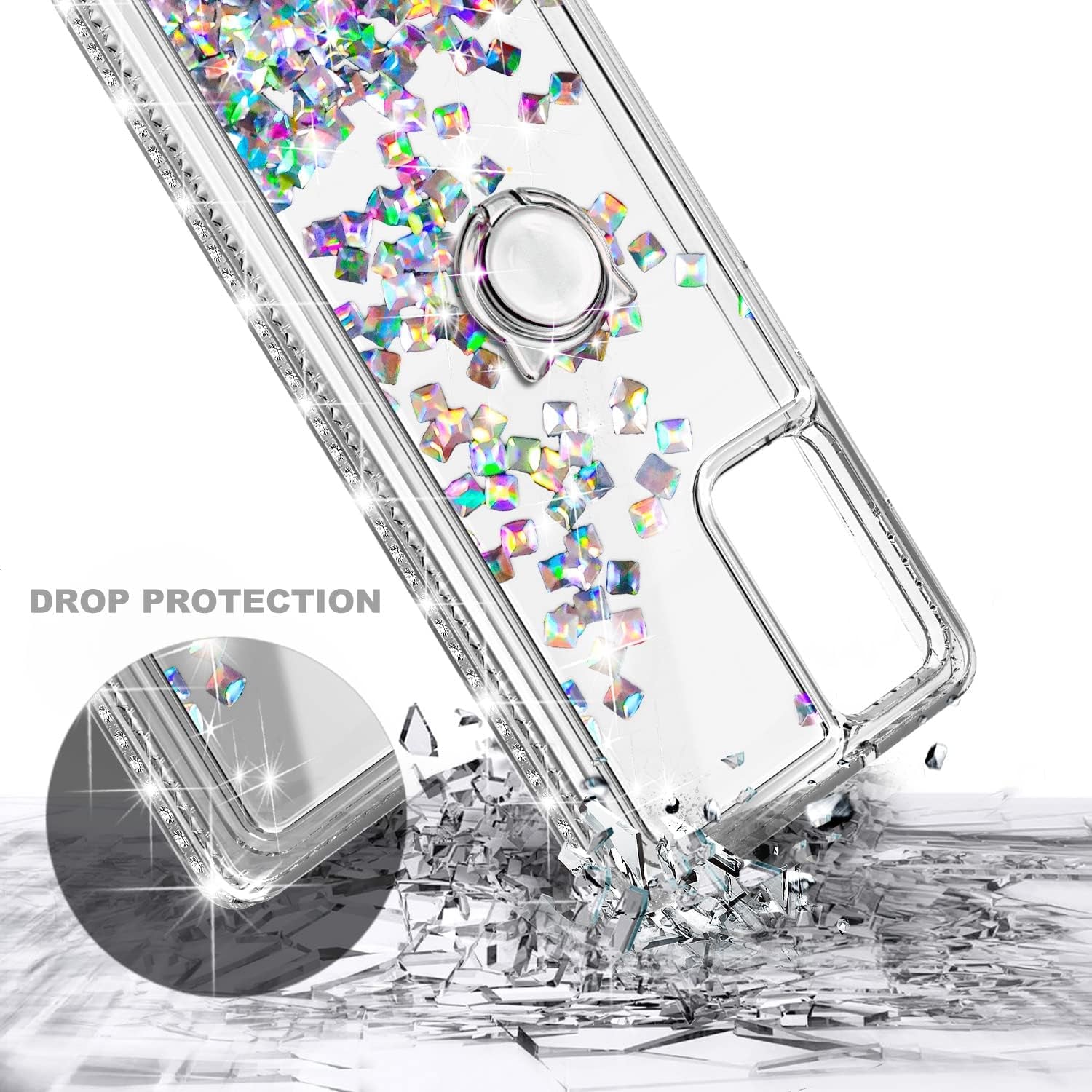 NGB Supremacy Compatible with Samsung Galaxy Note 20/Note 20 5G Case with Tempered Glass Screen Protector, Ring Holder/Wrist Strap, Glitter Liquid Bling Sparkle Floating Girls Cute Case (Gem)  NGB Supremacy   