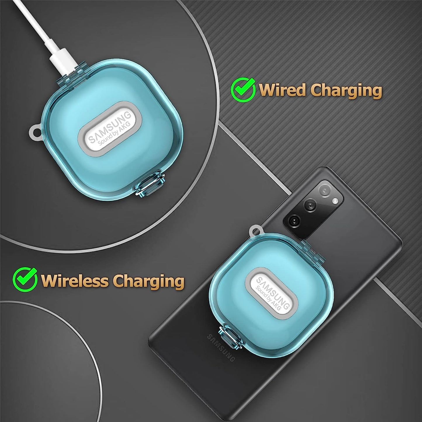 [Upgrade Lock]Case for Samsung Galaxy Buds2 Pro Case(2022)/Galaxy Buds 2 Case(2021)/Galaxy Buds Live Case(2020)/ Galaxy Buds Pro Case(2021),Hard Shell Protective Cover with Lanyard/Keychain-Clear Blue  AIBEAMER   