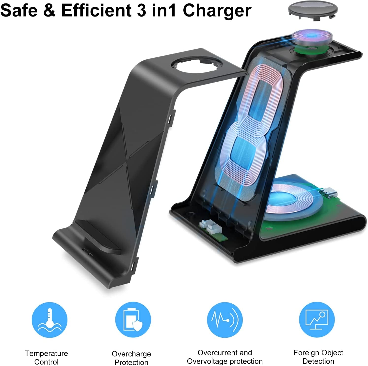 Aukvite 3 in 1 Wireless Charging Station Apple, Wireless Watch Charger Dock for Iwatch Series 8 7 6 5 4 3 2 Airpods, Phone Charger Stand Compatible with Iphone 14 Pro Max 13 12 Pro Samsung S22(Black)  Shenzhen Xuanfeng Innovations Technology Co., Ltd.   