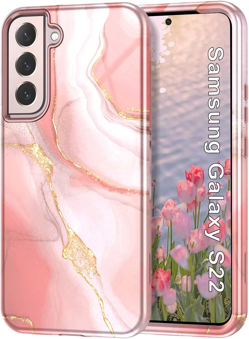 Btscase for Samsung Galaxy S22 5G Case,Marble Pattern 3 in 1 Heavy Duty Shockproof Full Body Rugged Hard Pc+Soft Silicone Drop Protective Women Girl Cover for Samsung Galaxy S22,Dreamland River/Purple  Btscase Pink White  