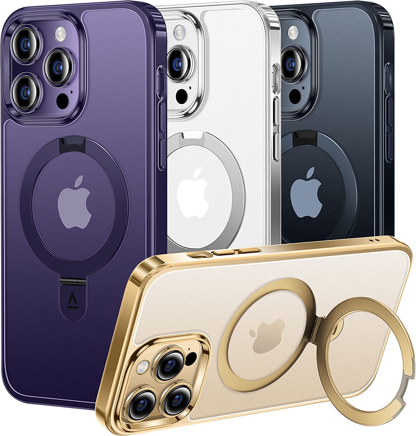 Alphex Invisible Stand Magnetic Case for Iphone 14 Pro Max [Look as Bare Iphone][Compatible with Magsafe] Military Grade Shockproof Matte Slim Phone Cover Ring Holder Women Men 6.7 Inch, Silver  Alphex Gold Iphone 14 Pro 