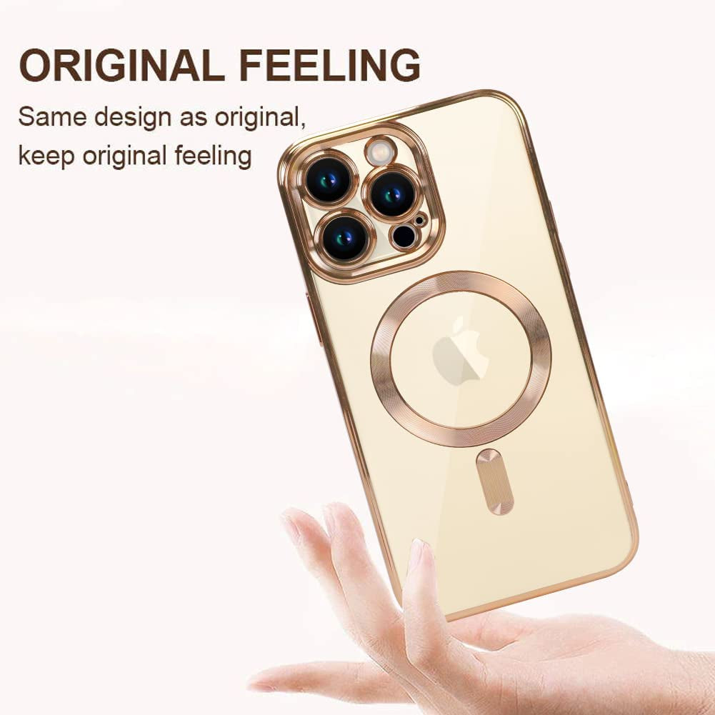 ZIYE Magnetic Case for Iphone 14 Pro Max Case [Compatible with Magsafe] Camera Lens Protector Plating Luxury Cover for Women Men Clear Soft TPU Shockproof Protective Phone Case - Gold  ZIYE   