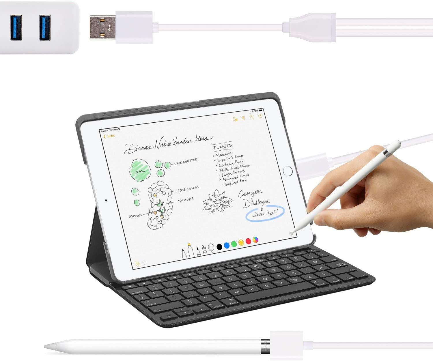 Charger Adapter for Apple Pencil Adapter Compatible with Ipad Pro Pencil Accessories Male to Female Flexible Connector 2In1 Charging Cable 150CM  Iootmoy   