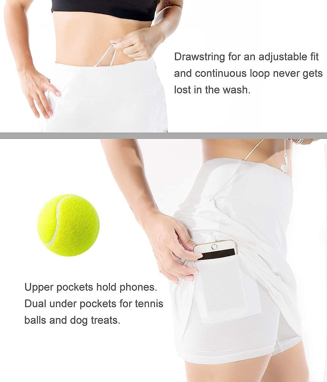 Yogipace Women'S UV Protection 17" Long Tennis Running Golf Skort Active Skirt  Yogipace   