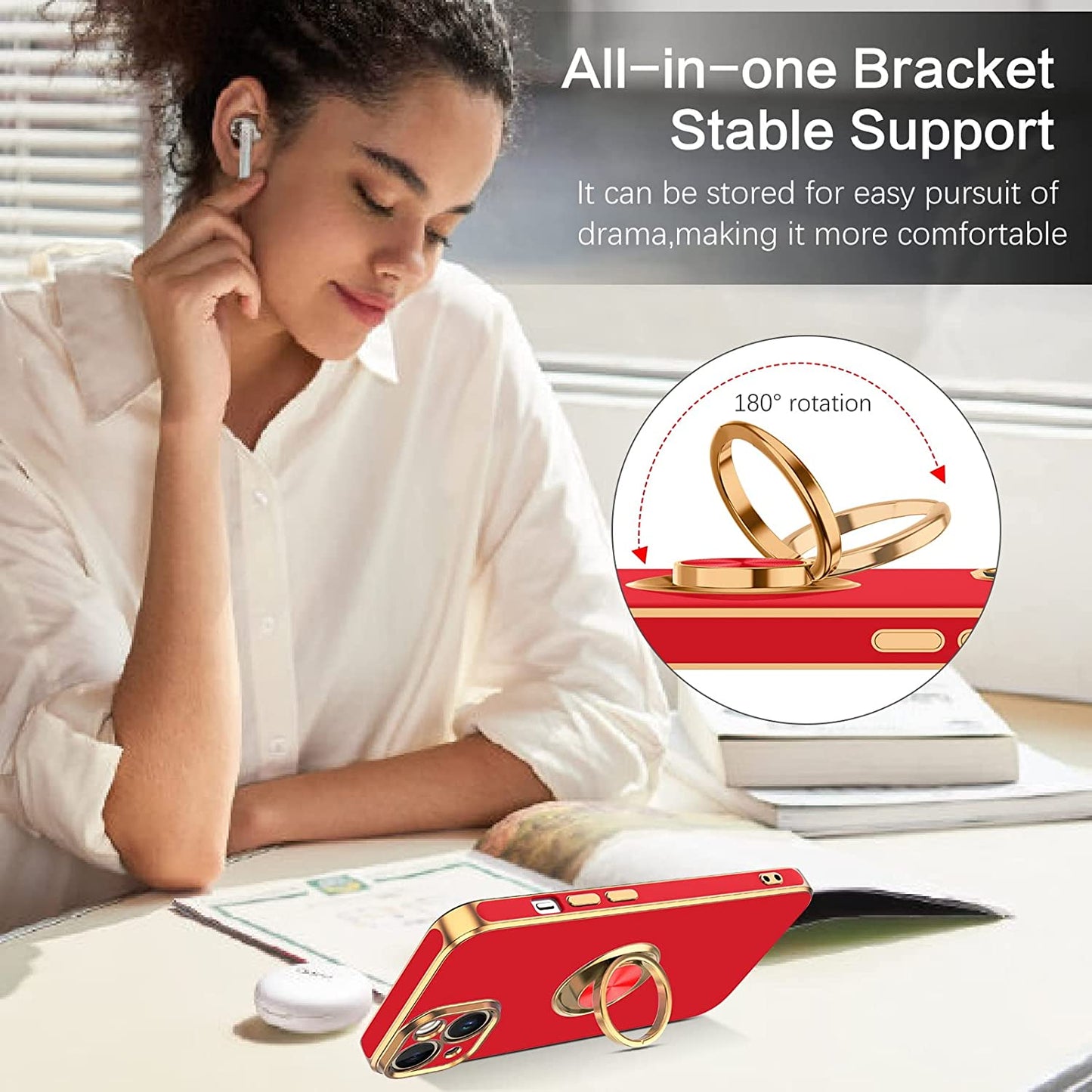 VENINGO Iphone 14 Case,Phone Cases for Iphone 14,Slim Fit Soft 360° Ring Holder Kickstand Magnetic Car Mount Supported Easy Clean Shockproof Protective Cover for Apple Iphone 14 6.1" 2022, Bright Red  VENINGO   