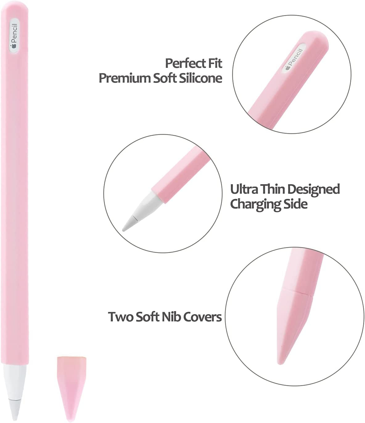 KELIFANG Silicone Case Sleeve Cover Compatible Apple Pencil 2Nd Generation, Cute Pink Protective Skin Holder Grip and Tip Cap Accessories Compatible Ipad Pro 11 12.9 Inch  KELIFANG   