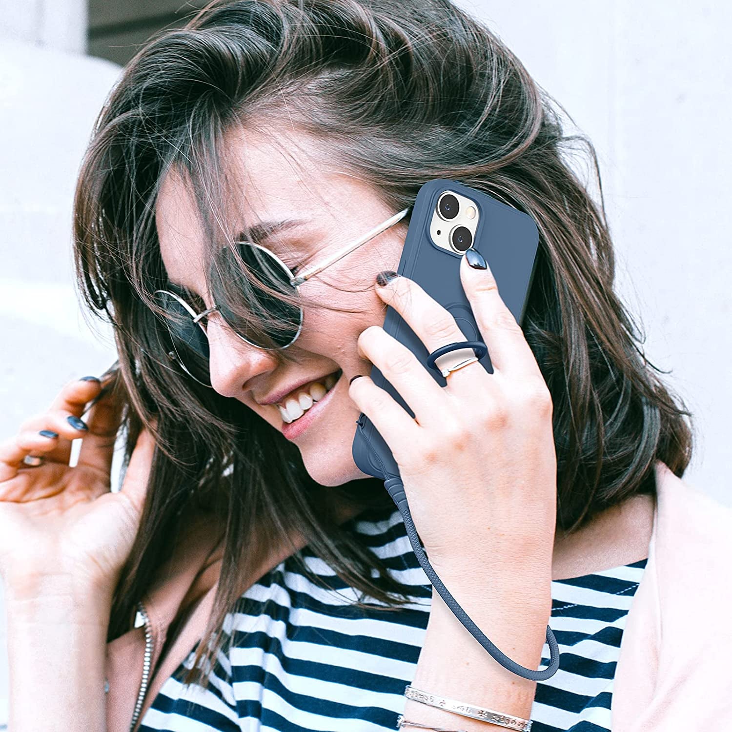 Abitku Compatible with Iphone 13 Mini Case, Silicone with 360°Ring Kickstand Holder (Support Magnetic Car Mount) Microfiber Cloth Designed for Iphone 13 Mini 5.4 Inch (Blue)  ABITKU   